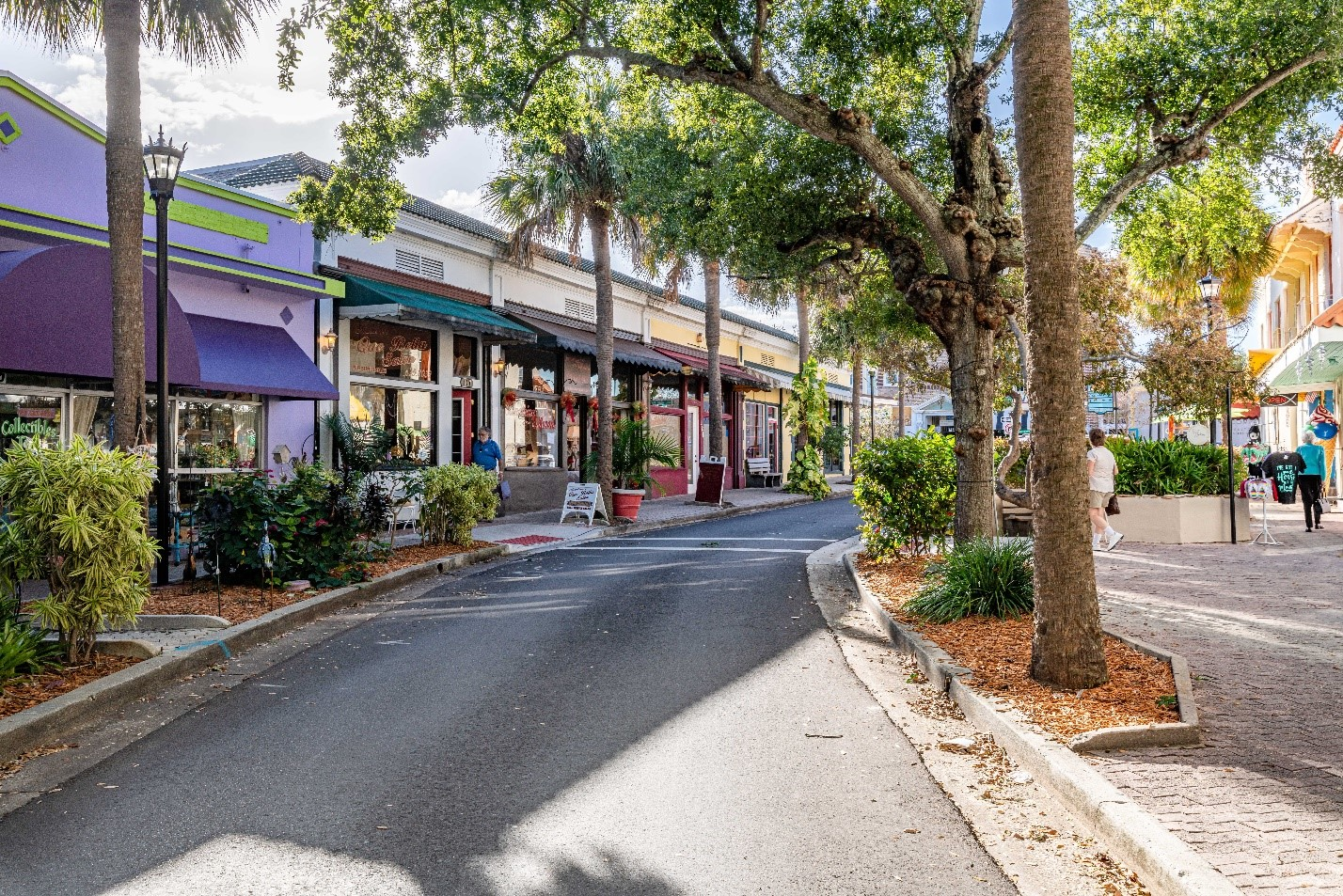 Tree-lined historic shopping street in Brevard County